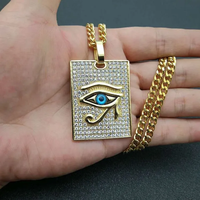 Wholesale Eye of Horus Pendant – Bulk Gold-Plated Titanium Steel Hip Hop Necklace with CZ at Factory Price