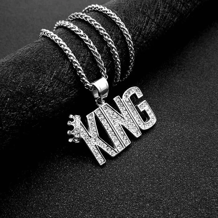 Wholesale KING Pendant Necklace – Bulk Gold-Plated Titanium Steel Hip Hop Jewelry with CZ at Factory Price