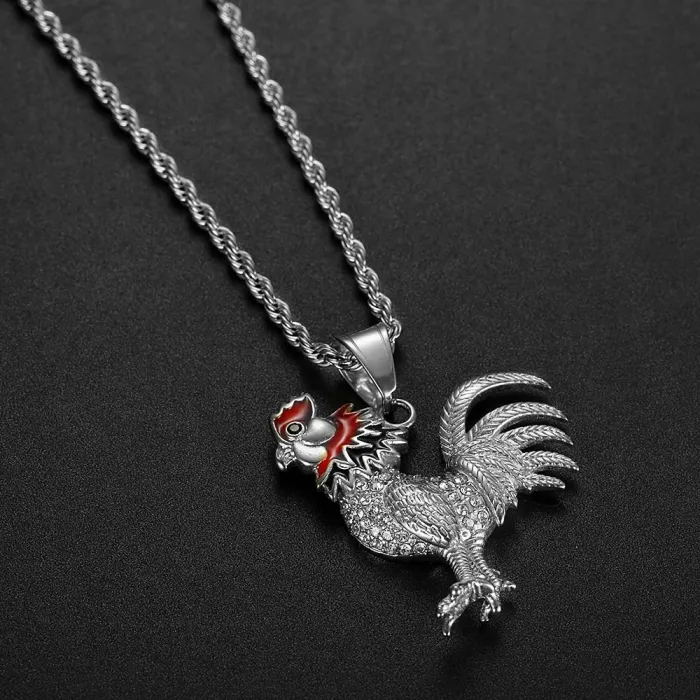 Wholesale Rooster Pendant Necklace – Bulk Gold-Plated Titanium Steel Hip Hop Jewelry with CZ at Factory Price