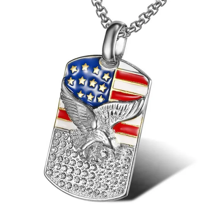 Wholesale Flag Eagle Pendant – Bulk Gold-Plated Titanium Steel Hip Hop Necklace with CZ at Factory Price