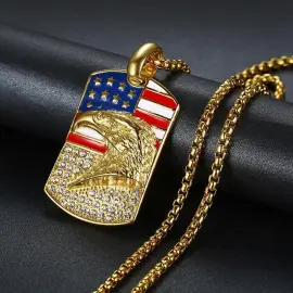 Wholesale USA Flag Eagle Pendant – Bulk Gold-Plated Titanium Steel Hip Hop Necklace with CZ at Factory Price - Jewelryto