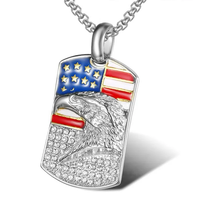 Wholesale USA Flag Eagle Pendant – Bulk Gold-Plated Titanium Steel Hip Hop Necklace with CZ at Factory Price