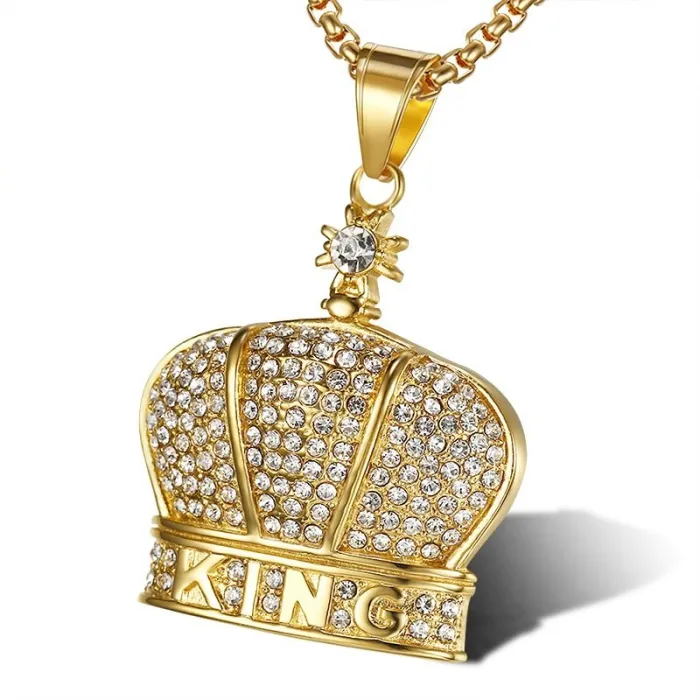Wholesale Hip Hop King Crown Pendant Necklace | Bulk Iced Out Jewelry Supplier at Factory Price