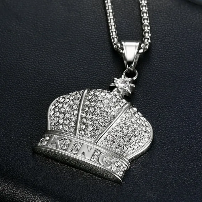 Wholesale Hip Hop King Crown Pendant Necklace | Bulk Iced Out Jewelry Supplier at Factory Price
