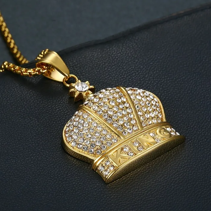 Wholesale Hip Hop King Crown Pendant Necklace | Bulk Iced Out Jewelry Supplier at Factory Price