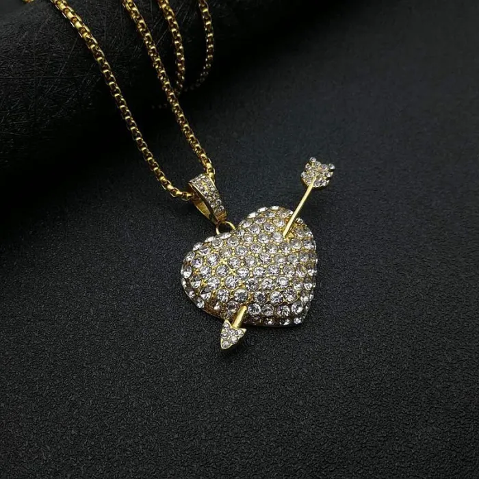 Wholesale Hip Hop Arrow Heart Pendant Necklace | Iced Out Titanium Steel Jewelry Bulk Supplier
