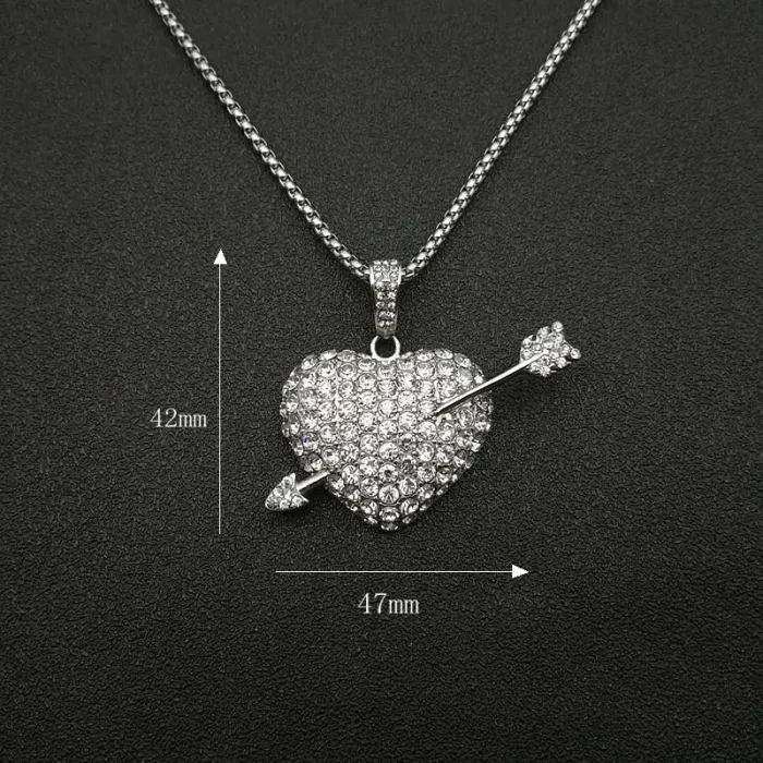 Wholesale Hip Hop Arrow Heart Pendant Necklace | Iced Out Titanium Steel Jewelry Bulk Supplier