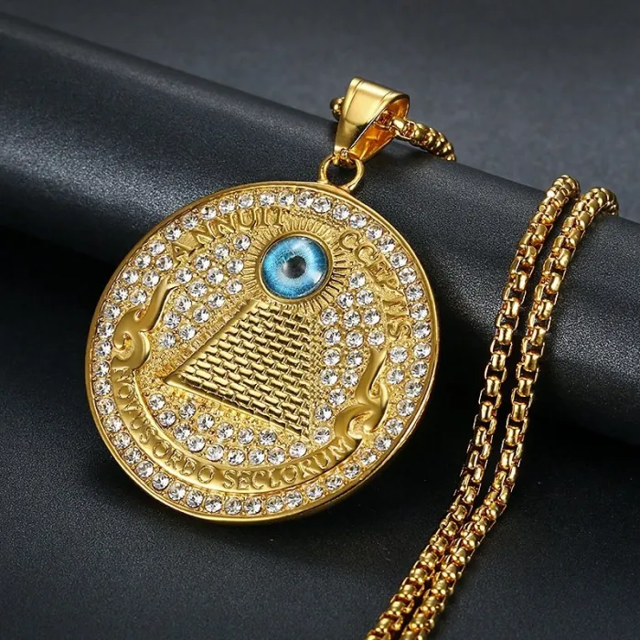 Wholesale Eye of God Pendant Necklace | Hip Hop Iced Out Titanium Steel Jewelry Bulk Supplier