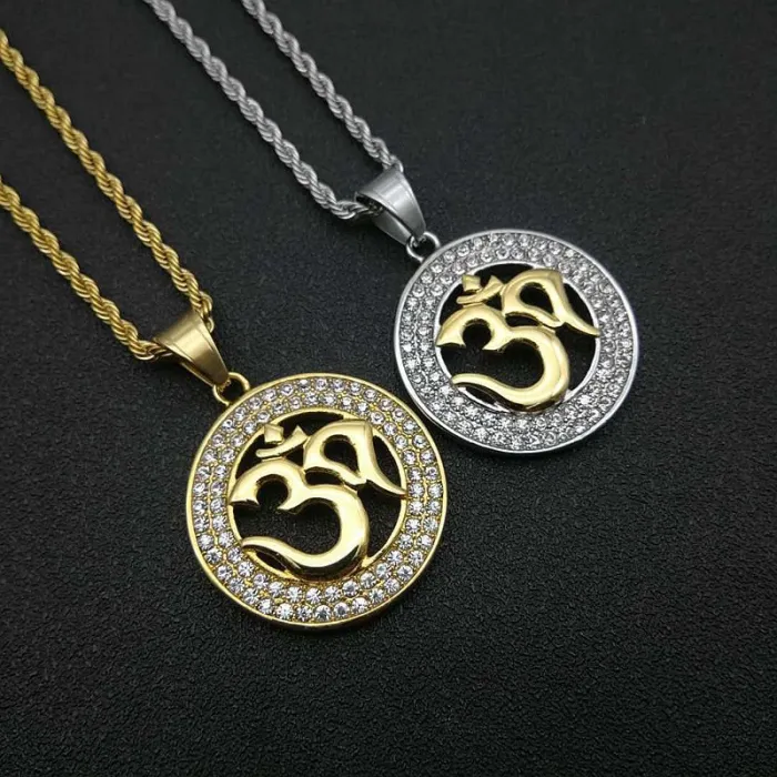 Wholesale OM Pendant Necklace | Hip Hop Iced Out Yoga Jewelry in Bulk at Factory Price