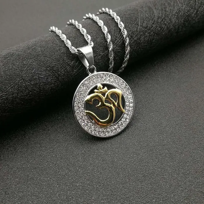 Wholesale OM Pendant Necklace | Hip Hop Iced Out Yoga Jewelry in Bulk at Factory Price