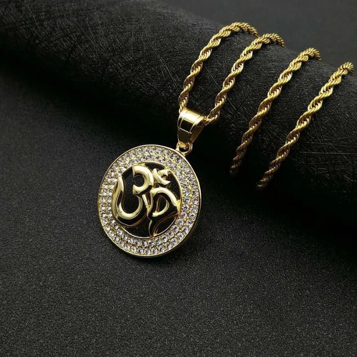Wholesale OM Pendant Necklace | Hip Hop Iced Out Yoga Jewelry in Bulk at Factory Price