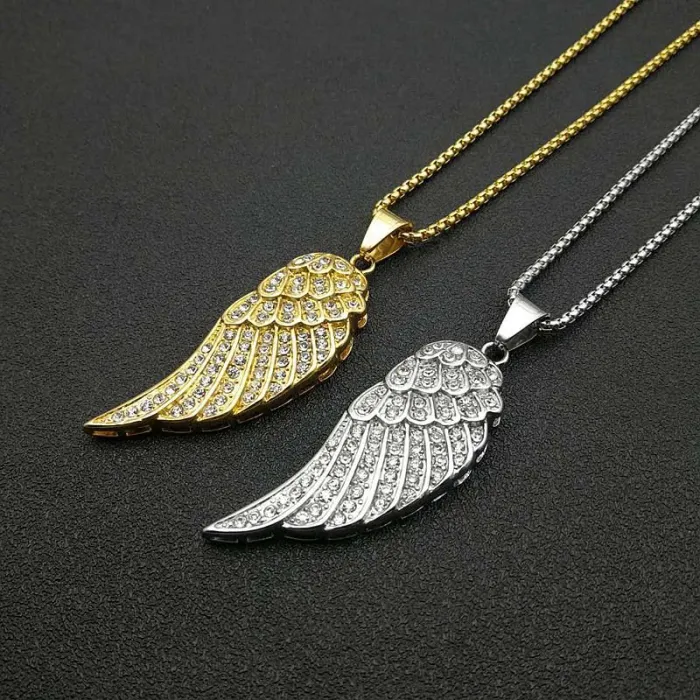 Wholesale Angel Wings Pendant Necklace | Hip Hop Iced Out Titanium Steel Jewelry Bulk Supplier