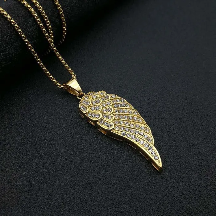 Wholesale Angel Wings Pendant Necklace | Hip Hop Iced Out Titanium Steel Jewelry Bulk Supplier