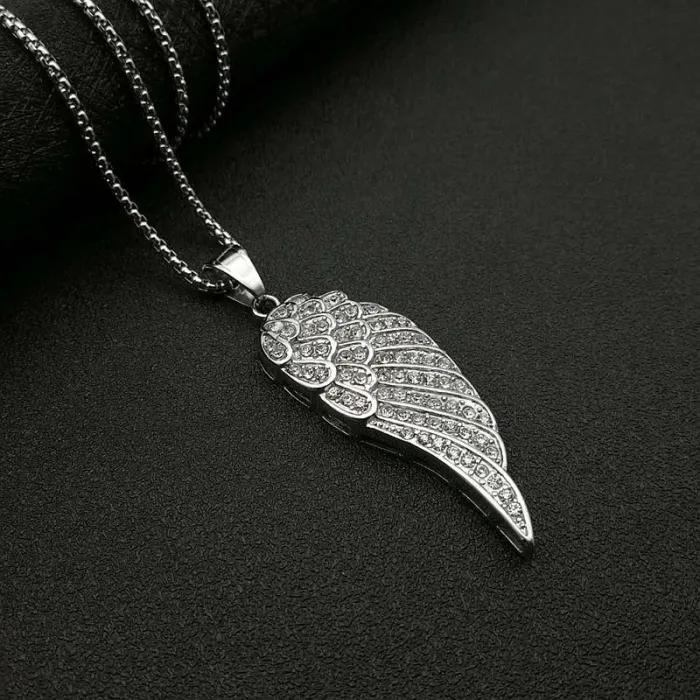 Wholesale Angel Wings Pendant Necklace | Hip Hop Iced Out Titanium Steel Jewelry Bulk Supplier