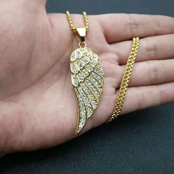 Wholesale Angel Wings Pendant Necklace | Hip Hop Iced Out Titanium Steel Jewelry Bulk Supplier