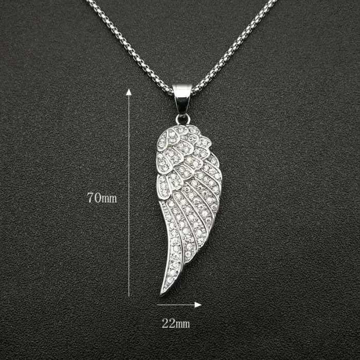 Wholesale Angel Wings Pendant Necklace | Hip Hop Iced Out Titanium Steel Jewelry Bulk Supplier