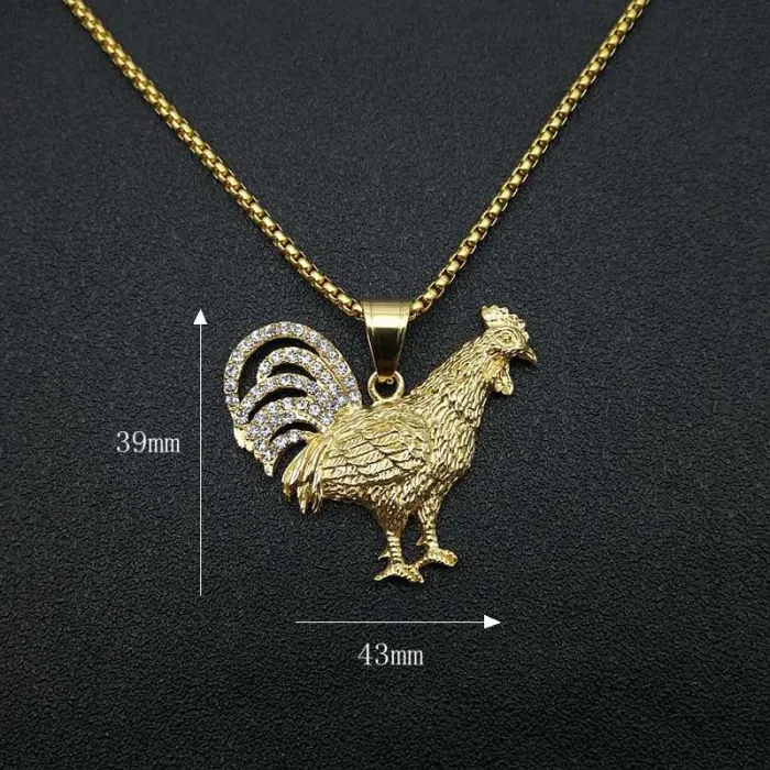 Wholesale Zodiac Rooster Pendant Necklace | Hip Hop Iced Out Animal Jewelry Bulk Supplier