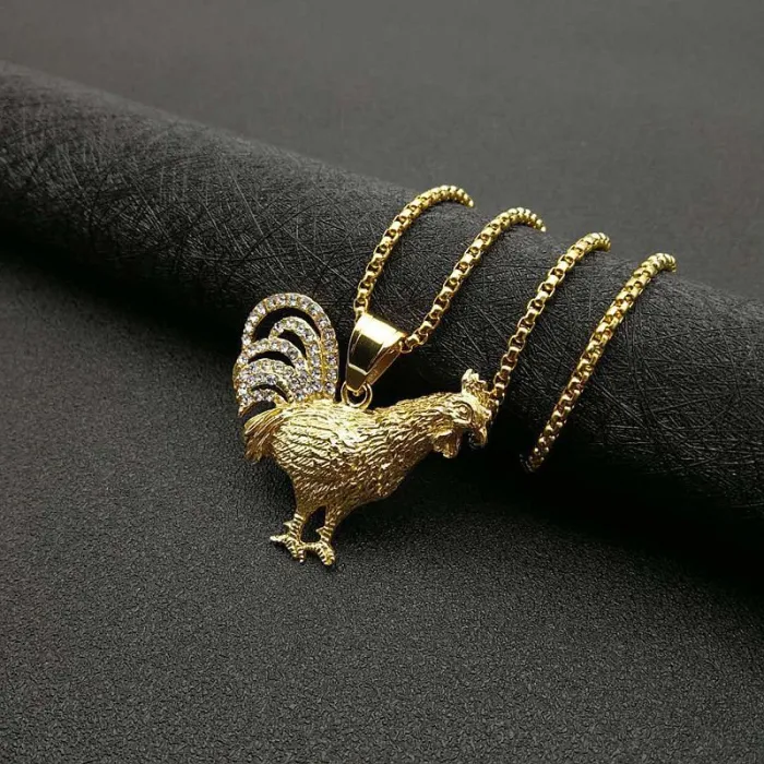 Wholesale Zodiac Rooster Pendant Necklace | Hip Hop Iced Out Animal Jewelry Bulk Supplier
