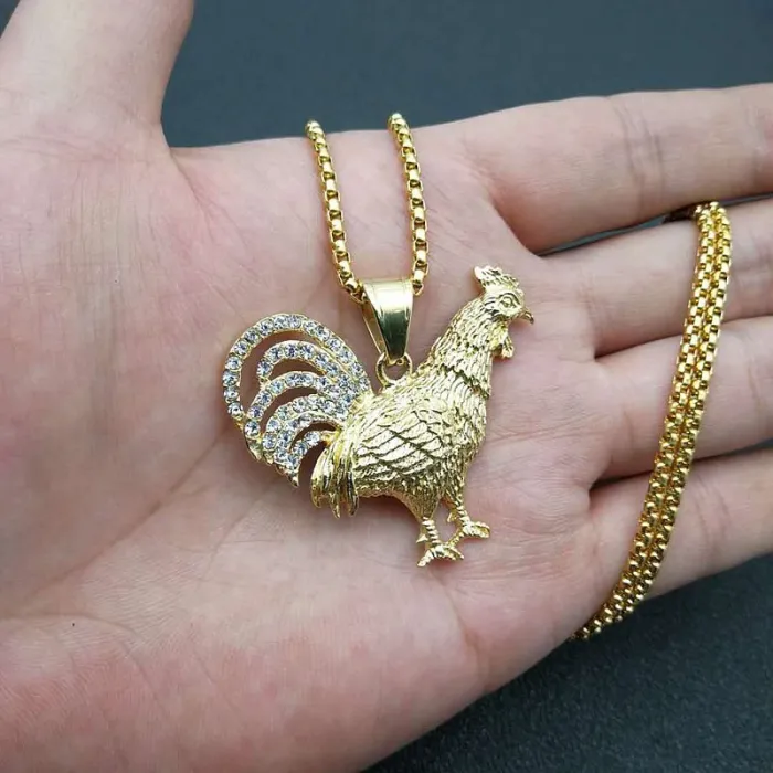 Wholesale Zodiac Rooster Pendant Necklace | Hip Hop Iced Out Animal Jewelry Bulk Supplier