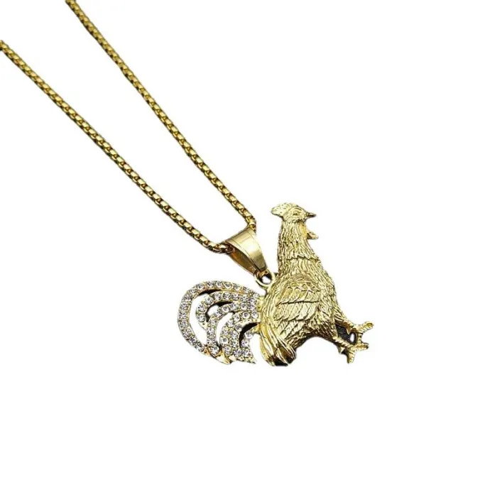 Wholesale Zodiac Rooster Pendant Necklace | Hip Hop Iced Out Animal Jewelry Bulk Supplier