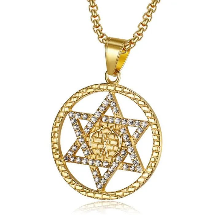 Wholesale Star of David Pendant Necklace | Hip Hop Iced Out Titanium Steel Jewelry Bulk Supplier
