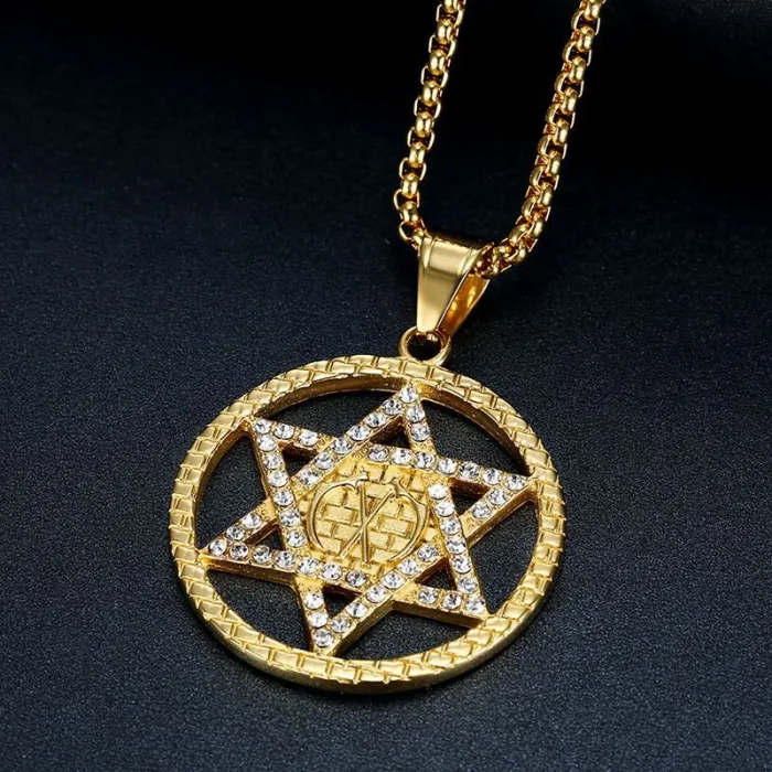 Wholesale Star of David Pendant Necklace | Hip Hop Iced Out Titanium Steel Jewelry Bulk Supplier