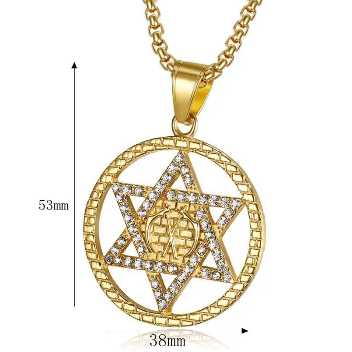 Wholesale Star of David Pendant Necklace | Hip Hop Iced Out Titanium Steel Jewelry Bulk Supplier