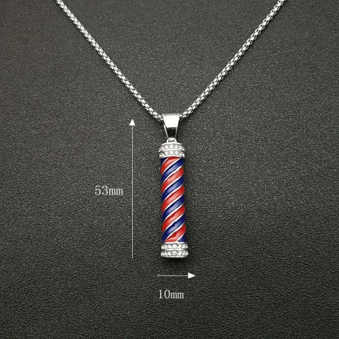 Wholesale Barber Pole Pendant Necklace | Hip Hop Iced Out Titanium Steel Jewelry Bulk Supplier