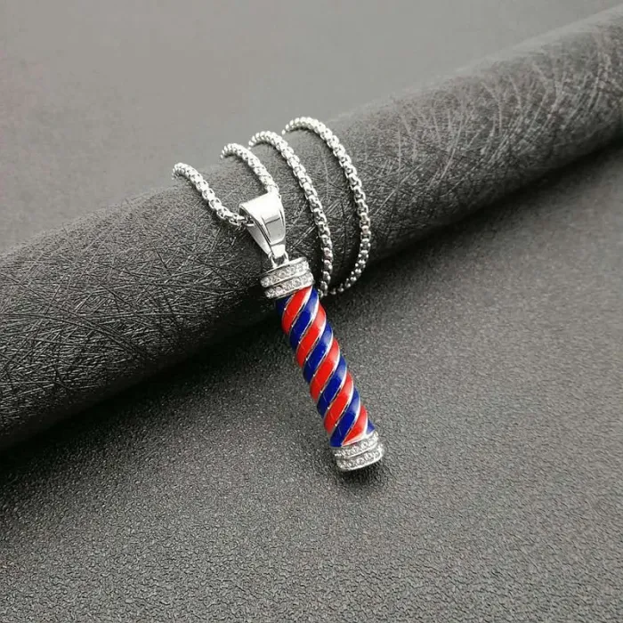 Wholesale Barber Pole Pendant Necklace | Hip Hop Iced Out Titanium Steel Jewelry Bulk Supplier