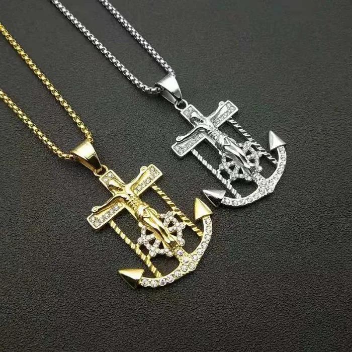 Wholesale Jesus Anchor Pendant Necklace | Hip Hop Iced Out Titanium Steel Jewelry Bulk Supplier