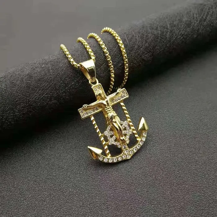 Wholesale Jesus Anchor Pendant Necklace | Hip Hop Iced Out Titanium Steel Jewelry Bulk Supplier