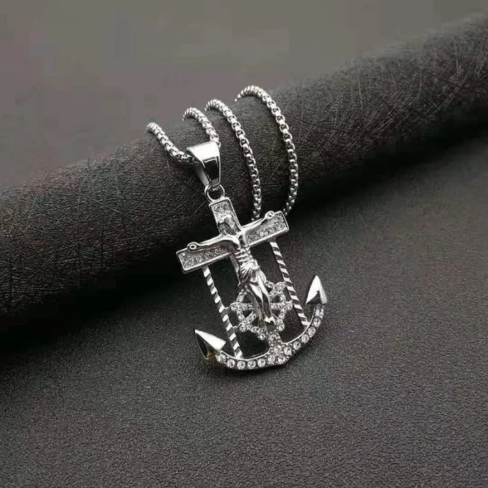 Wholesale Jesus Anchor Pendant Necklace | Hip Hop Iced Out Titanium Steel Jewelry Bulk Supplier