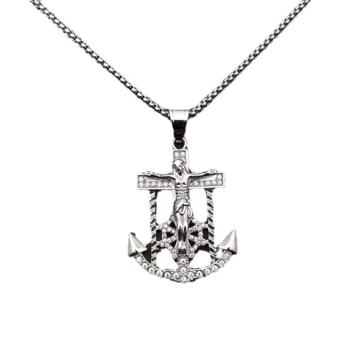 Wholesale Jesus Anchor Pendant Necklace | Hip Hop Iced Out Titanium Steel Jewelry Bulk Supplier