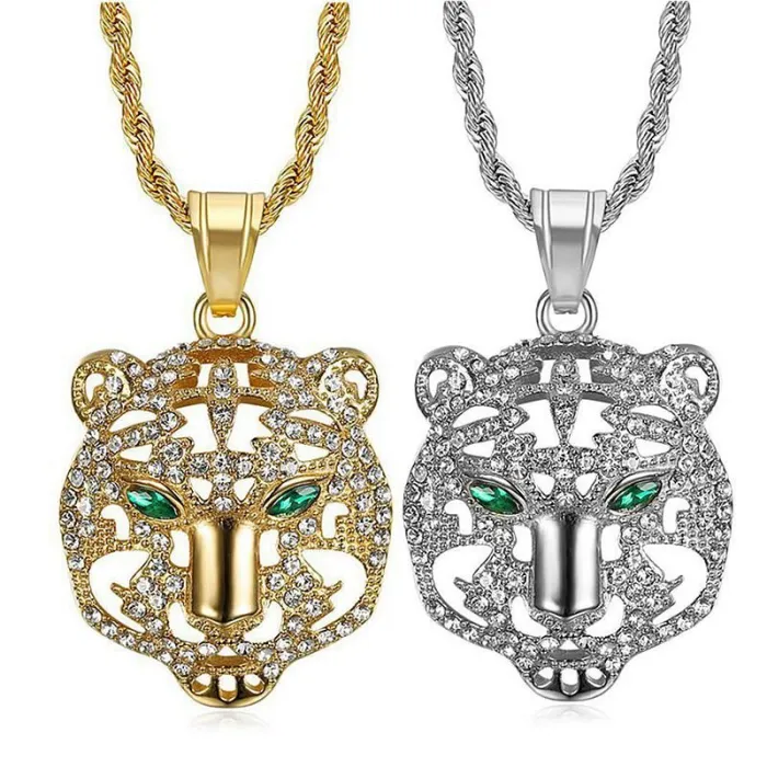 Wholesale Tiger Head Pendant Necklace | Hip Hop Iced Out Titanium Steel Jewelry Bulk Supplier