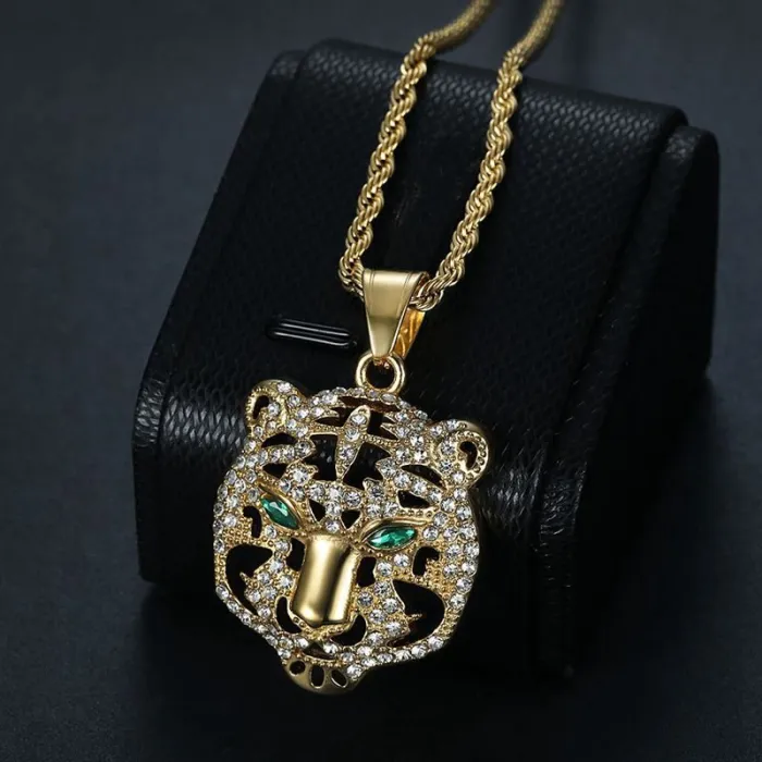 Wholesale Tiger Head Pendant Necklace | Hip Hop Iced Out Titanium Steel Jewelry Bulk Supplier