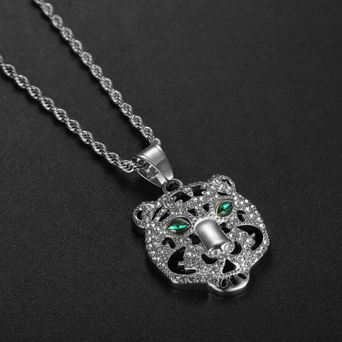 Wholesale Tiger Head Pendant Necklace | Hip Hop Iced Out Titanium Steel Jewelry Bulk Supplier