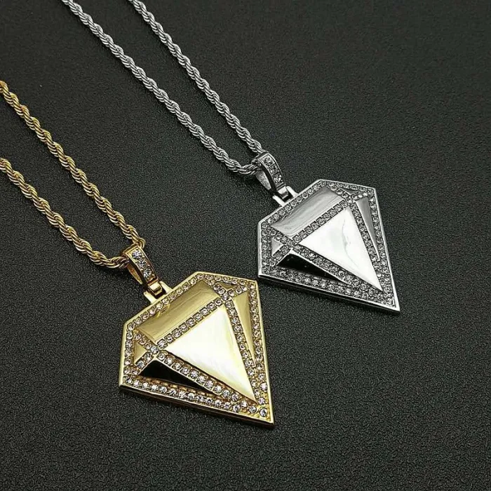 Wholesale Diamond Shape Pendant Necklace | Hip Hop Iced Out Titanium Steel Jewelry Bulk Supplier