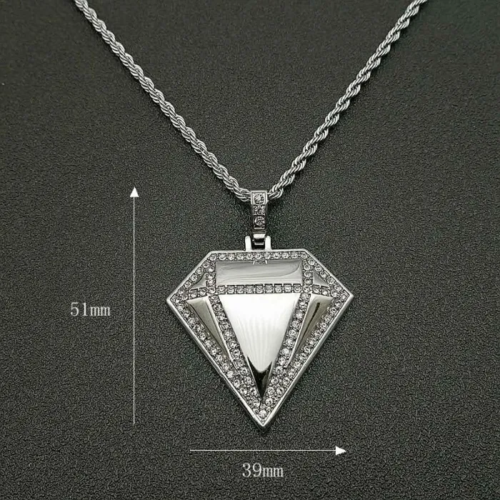 Wholesale Diamond Shape Pendant Necklace | Hip Hop Iced Out Titanium Steel Jewelry Bulk Supplier