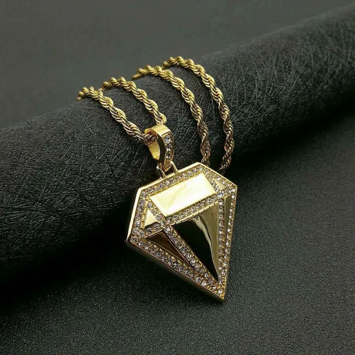 Wholesale Diamond Shape Pendant Necklace | Hip Hop Iced Out Titanium Steel Jewelry Bulk Supplier