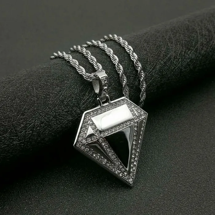 Wholesale Diamond Shape Pendant Necklace | Hip Hop Iced Out Titanium Steel Jewelry Bulk Supplier