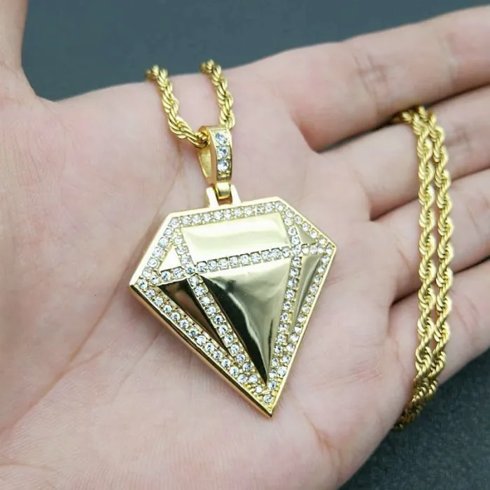 Wholesale Diamond Shape Pendant Necklace | Hip Hop Iced Out Titanium Steel Jewelry Bulk Supplier