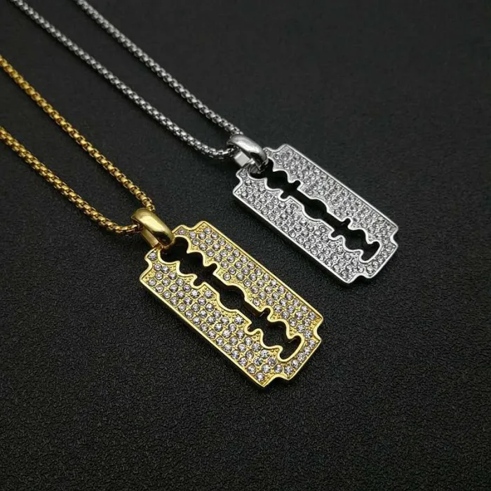 Wholesale Razor Blade Pendant Necklace | Hip Hop Iced Out Titanium Steel Jewelry Bulk Supplier