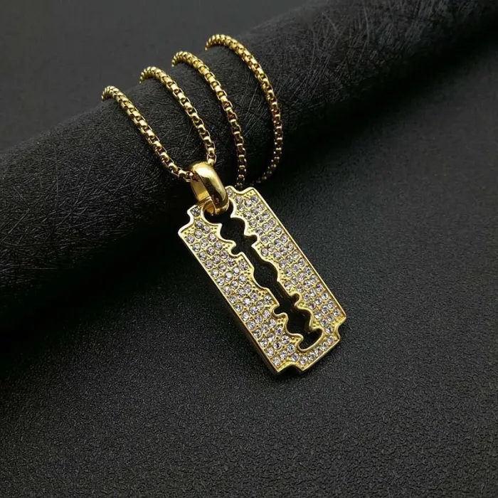 Wholesale Razor Blade Pendant Necklace | Hip Hop Iced Out Titanium Steel Jewelry Bulk Supplier