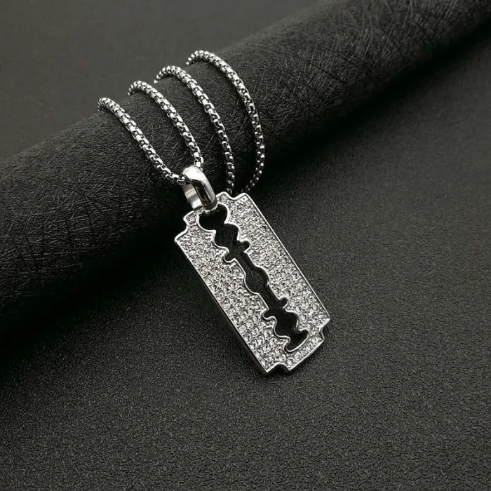 Wholesale Razor Blade Pendant Necklace | Hip Hop Iced Out Titanium Steel Jewelry Bulk Supplier