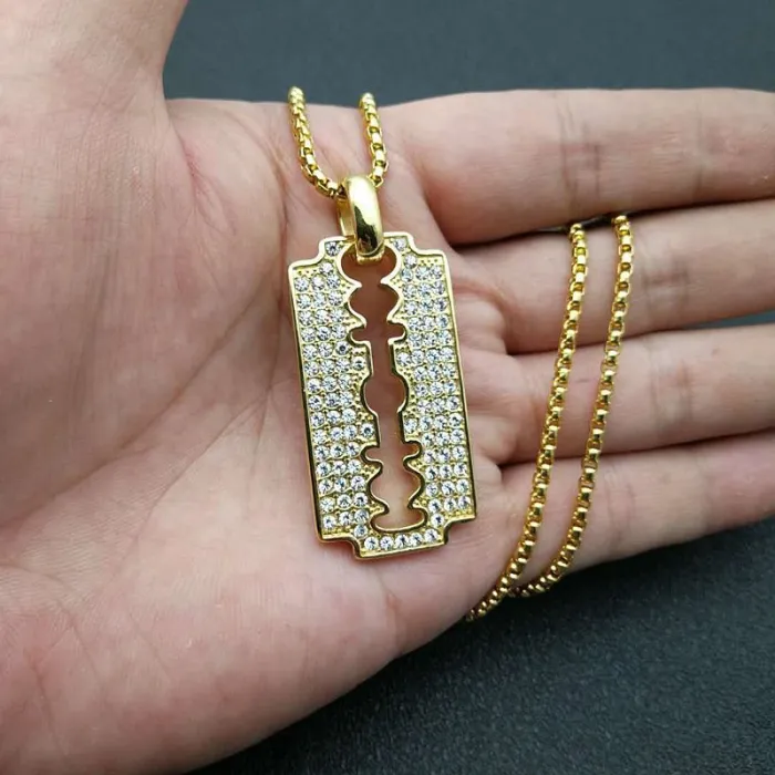 Wholesale Razor Blade Pendant Necklace | Hip Hop Iced Out Titanium Steel Jewelry Bulk Supplier