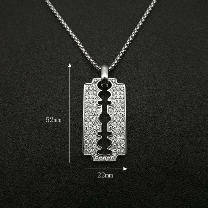 Wholesale Razor Blade Pendant Necklace | Hip Hop Iced Out Titanium Steel Jewelry Bulk Supplier