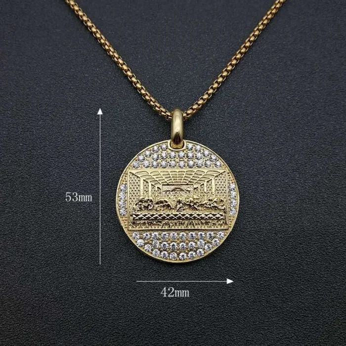 Wholesale 13 Apostles Pendant Necklace | Hip Hop Iced Out Gold-Plated Titanium Steel Jewelry Bulk Supplier