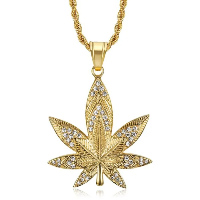 Wholesale Jamaican Maple Leaf Pendant Necklace | Hip Hop Iced Out Titanium Steel Jewelry Bulk Supplier