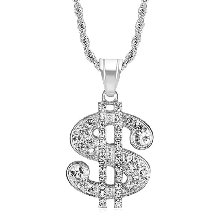 Wholesale Dollar Sign Pendant Necklace | Hip Hop Iced Out Gold-Plated Titanium Steel Jewelry Bulk Supplier