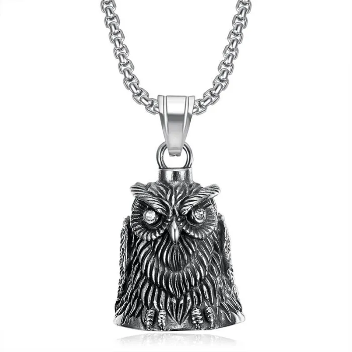 Wholesale Punk Motorcycle Bell Keychain | Vintage Rhinestone Owl Biker Luck Bell Stainless Steel Supplier